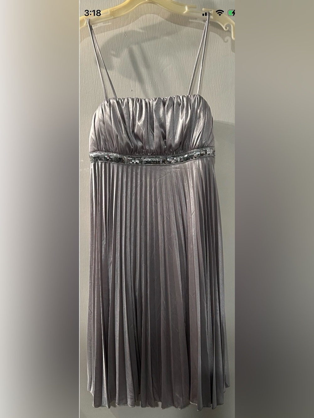My Michelle Silver Pleated Spaghetti-Strap Midi Dress Size S